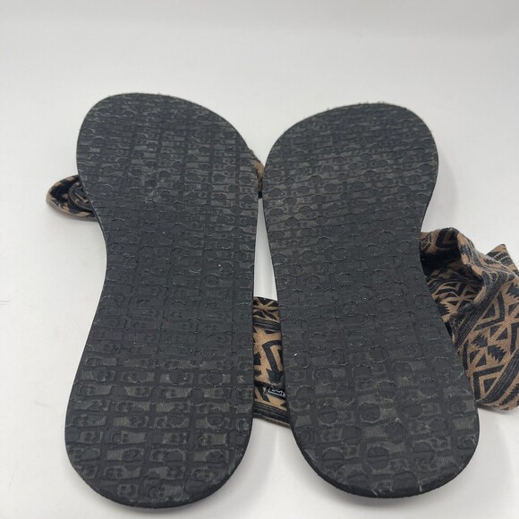 Sanuk Slingback Western Boho Flat Sandals Size 10 Yoga Mat Brown Black Stretch - Picture 8 of 10